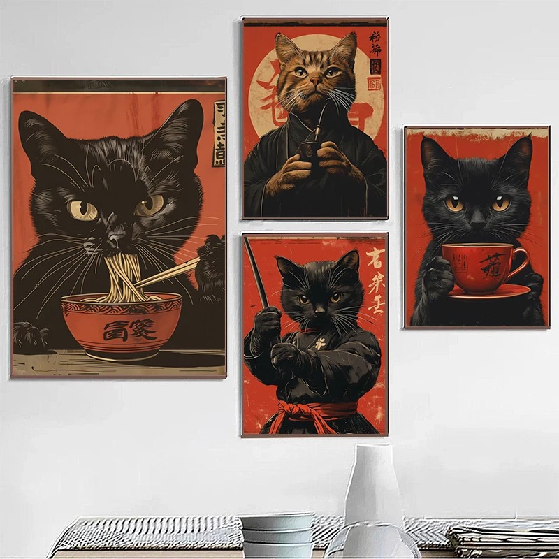 Japanese Edo Style Black Cat E - Japanese Eating Lifestyle 评论和价格